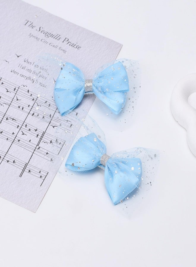 ZOLYCO Large Big 6 Inch Glitter Organza Hair Bow Clips Sequin Party Alligator Clips Mesh Hair Accessories for Women Teens Girls Kids 2 Pcs (Blue) - Image 5